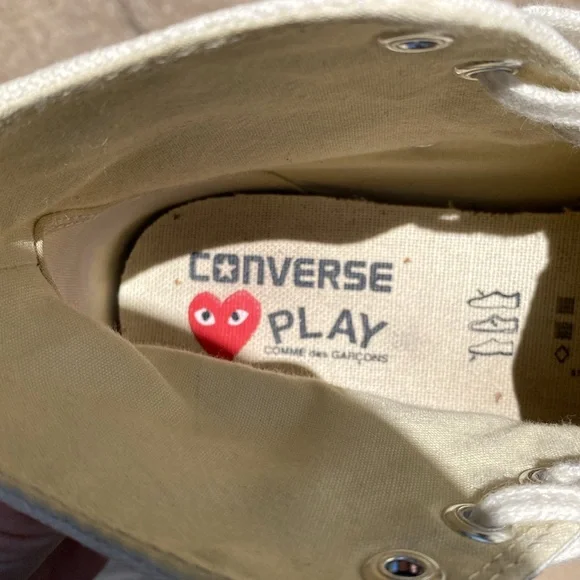 Converse Comme des Garçon Play Cream High-Top Canvas Sneakers Men’s 7 Women’s 9 - Picture 9 of 9
